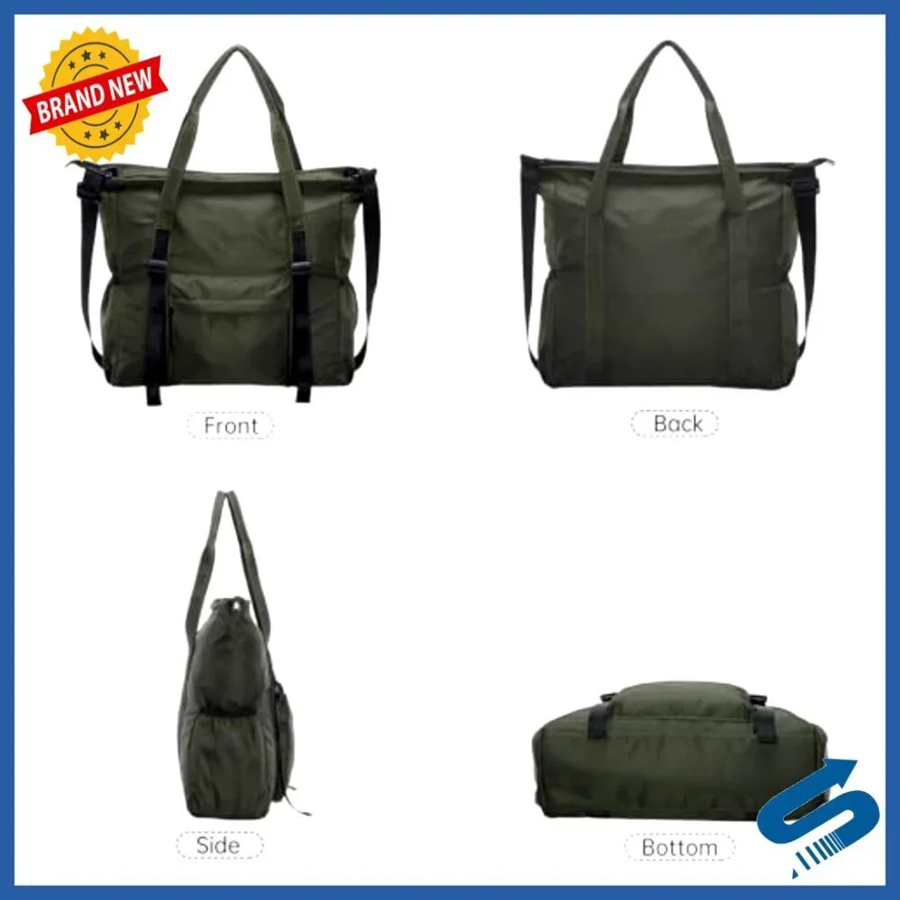 Large Nylon Tote Bag Lightweight Crossbody Handbag Detachable Strap Work Travel